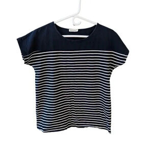 Smallshow Women's Tops Short Sleeve Striped Patchwork Casual T Shirt SZ L Black